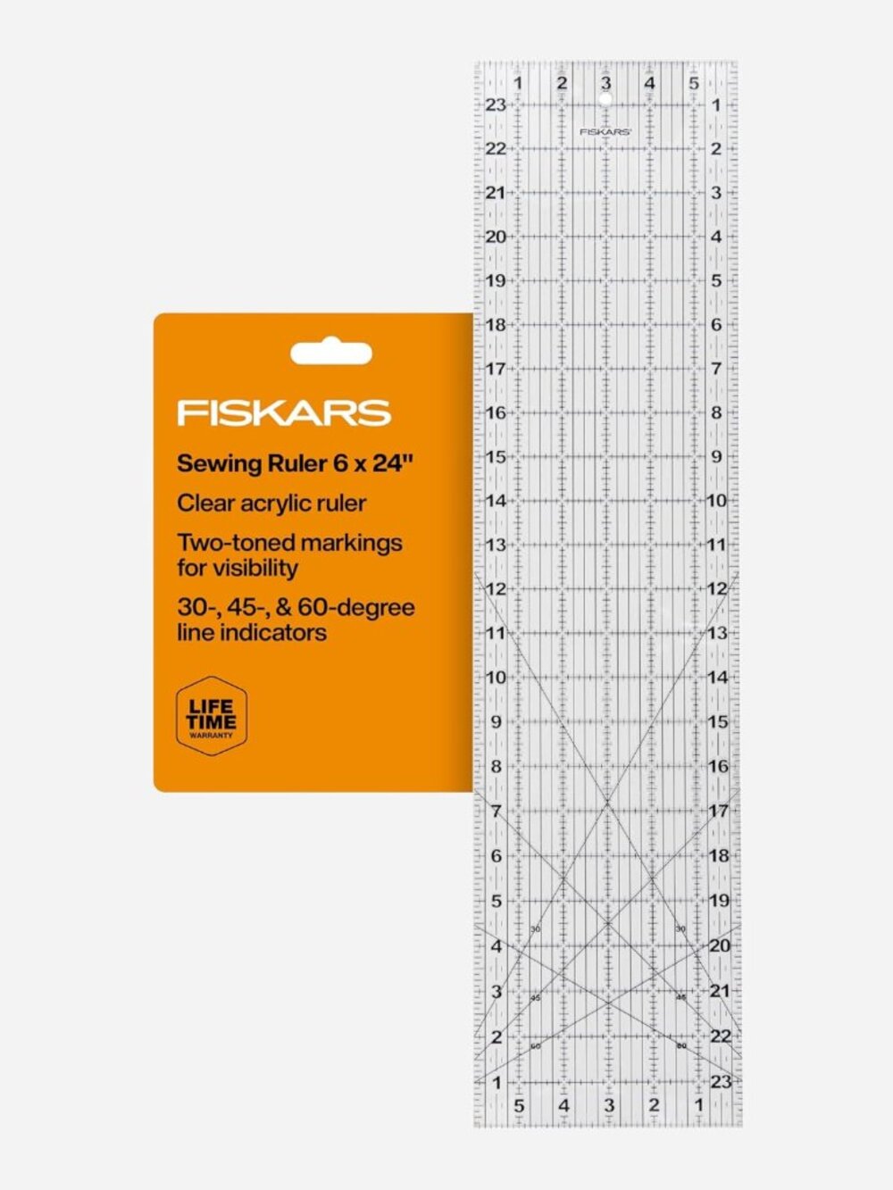 6" x 24" Sewing & Quilting Ruler with Gridlines, Clear/Black